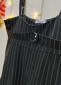 Pinstripe Wide-Leg Pants with Suspenders