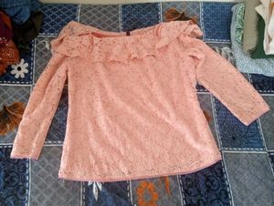 Peach Lace Off-Shoulder Top