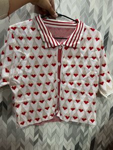 ❣️Boxy Knitted Shirt Red Hearts Valentine Day❣️