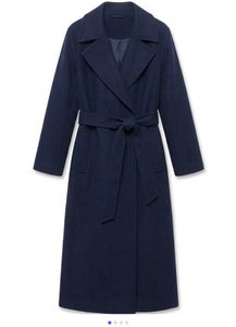 Classic Navy Wool Blend Belted Coat
