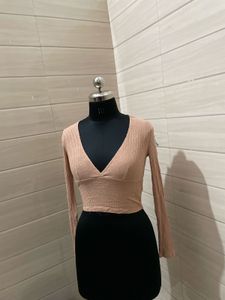 forever 21  Tan Ribbed Long Sleeve Crop Top