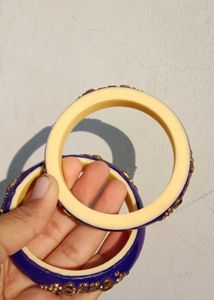 Exquisite Royal Blue Bangles with Gold Embellishme