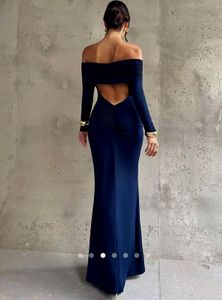 Blue Long fishtail backless dress