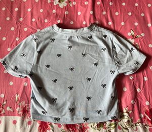 Cute Bow Print Cropped T-Shirt