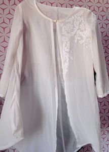 Elegant White Embroidered Sheer Kimono