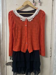 Orange Lace Collar Cardigan Dress