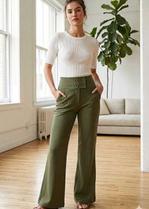 Olive Green High-Waisted bell bottom