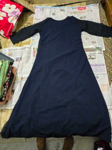 Elegant Navy Blue Kurta Set with Golden Print