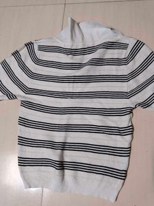 Striped Polo Neck Top