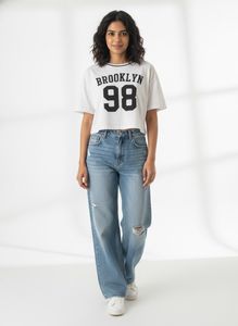White Brooklyn 98 Cropped Boxy T-Shirt