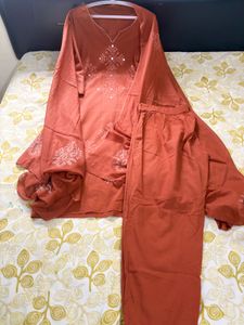 Orange Ethnic Kurta pair with Mirror Work