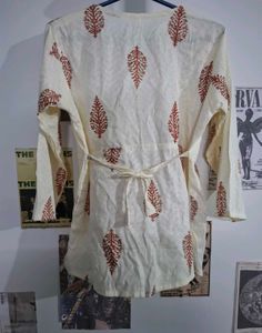 White Printed Short Kurti with Adjustable Waist Ti