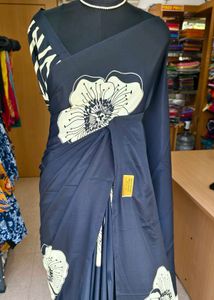 Modal silk grep Black Saree with Floral Print