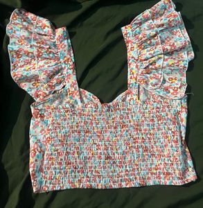Floral Print Puff Sleeve Crop Top
