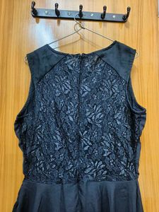 Black Lace Detail Fit And Flare Dress