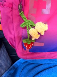 Handmade Crochet Strawberry Flower Keychain Charm