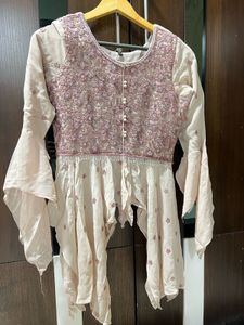 Embroidered Pink Kurti with Beaded Neckline