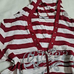 Y2k Vintage 2000s Grungy Punk Striped Crop Hoodie