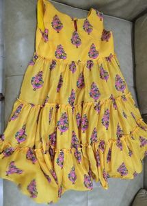 Vibrant Yellow Tiered Ethnic Dress