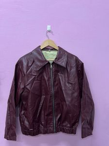 SAVANA Maroon Faux Leather Bomber Jacket