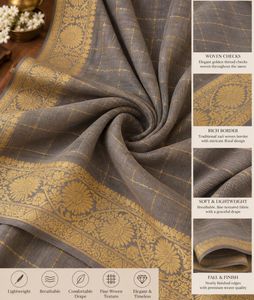 Elegant Grey Saree with Gold Border