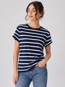 Navy Blue & White Striped T-Shirt