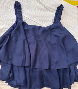 Navy Blue Top with Bow Accent