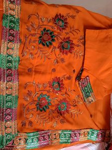 Rust colour Saree Sequin work and embroidery