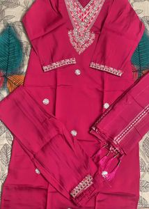 Red Embroidery Kurta Set With Dupatta
