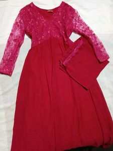 price drop🩷Pink Alia-cut kurtha set
