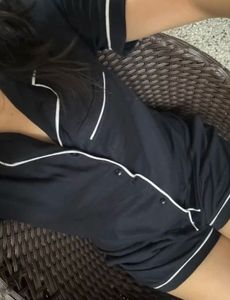 Black Pyjama Set with White Piping