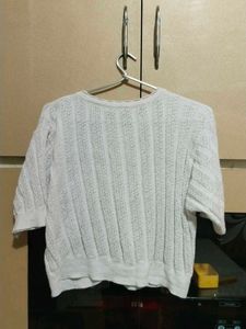 White Textured Button-Up Top