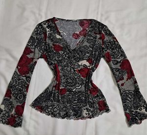 Y2k Vintage Dark Gothic Romance Lace Print Top