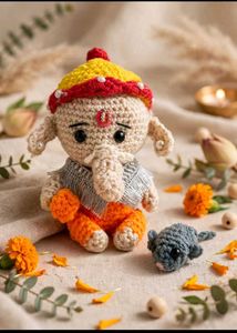 Handmade Crochet Ganesha + mushak