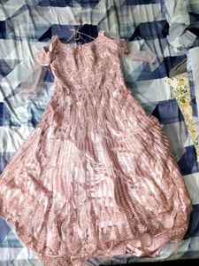 Heavy Embellished Blush Pink Flared Gown