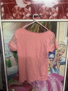 Pink Lace Panel T-Shirt