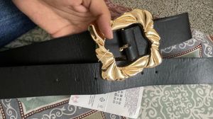 ZARA Black Leather Belt with Gold Buckle