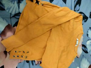 Mustard Yellow Eyelet Detail Top