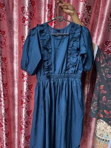 Chic Navy Blue Ruffled Dress