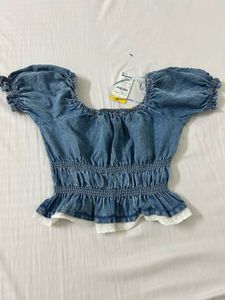 Stylish Denim Bardot Top