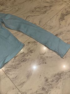 Light Blue Ribbed Button-Up Top