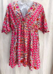 I. Bohemian Print V-Neck Mini Dress