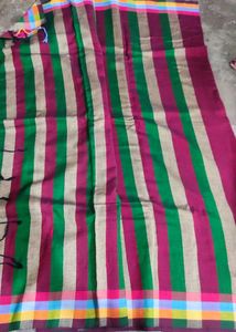 Elegant Magenta Saree with Striped Border