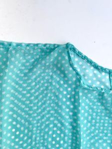 Flowy Aqua Polka Dot Tie-back Blouse