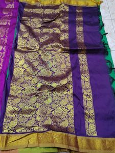 Vibrant Green &amp; Purple Arni Silk Saree