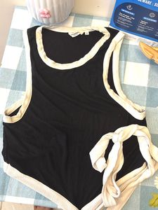 Black Ribbed Tank Top with White Trim