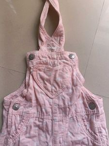Pink Heart Print Corduroy Overalls