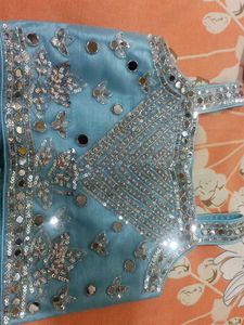 Stunning Blue Embellished Lehenga Choli for kids