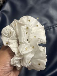 Set of 3 White Scrunchies with Gold Studs