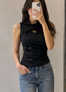 Chic Black Sleeveless Mock Neck Top